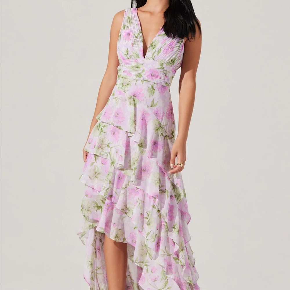 NWT Cytherea Asymmetric Floral Ruffle Midi Dress